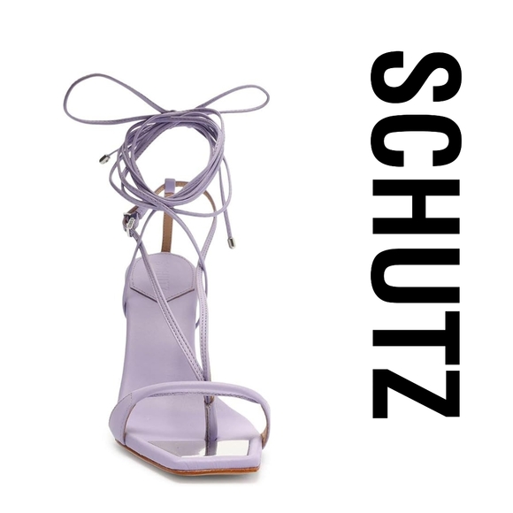 SCHUTZ Vikki Open Toe Stiletto Heel Sandals (Smoky Grape) Size 5 - Picture 3 of 4